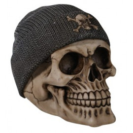 SPARDOSE TOTENKOPF FIGUR MIT MÜTZE GRAU